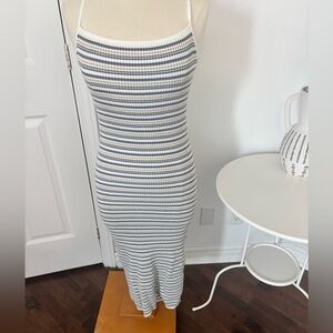 Abercrombie & Fitch Ribbed Maxi Dress in Blue and White